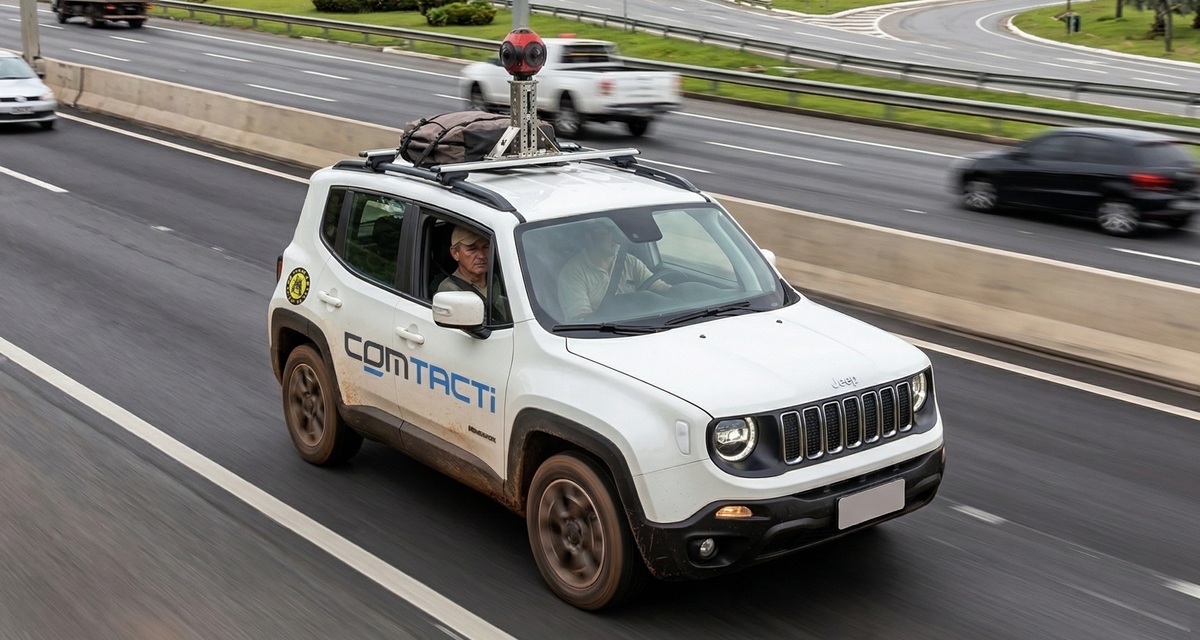 Vehículo de campo de Comtacti equipado con cámara Ladybug 360° en operación sobre una carretera